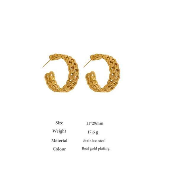 New 18k Gold Chunky Wide Hoop Earrings - Picture 5 of 5